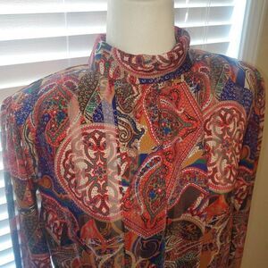 Nicola Vintage Funky Paisley Highneck Blouse- Size 14 Large